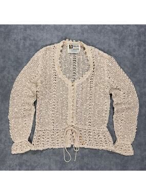 VTG 70s Pallas Original Pure irish linen hand loomed open knit cardigan wms S